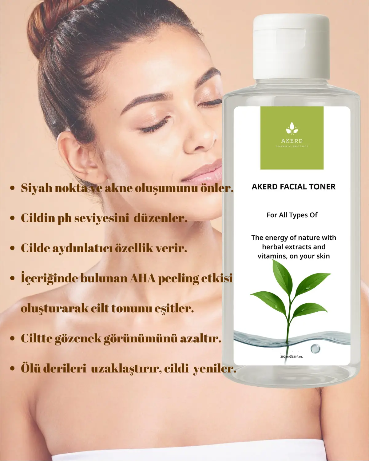AKERD COSMETİCS Tonik Yüz toniği gözenek sıklaştırıcı canladırıcı nemlendirici Yüz temizleme Toniği