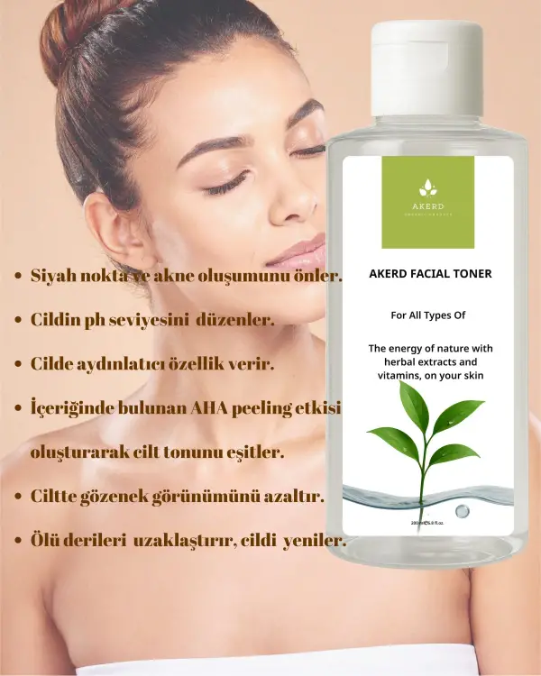 AKERD COSMETİCS Tonik Yüz toniği gözenek sıklaştırıcı canladırıcı nemlendirici Yüz temizleme Toniği