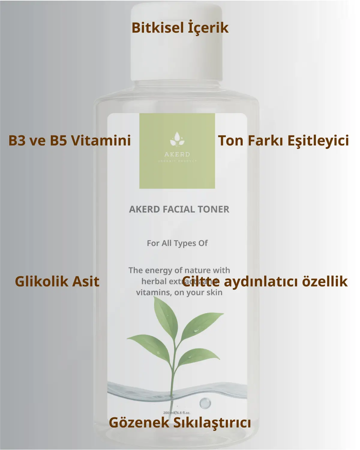 AKERD COSMETİCS Tonik Yüz toniği gözenek sıklaştırıcı canladırıcı nemlendirici Yüz temizleme Toniği