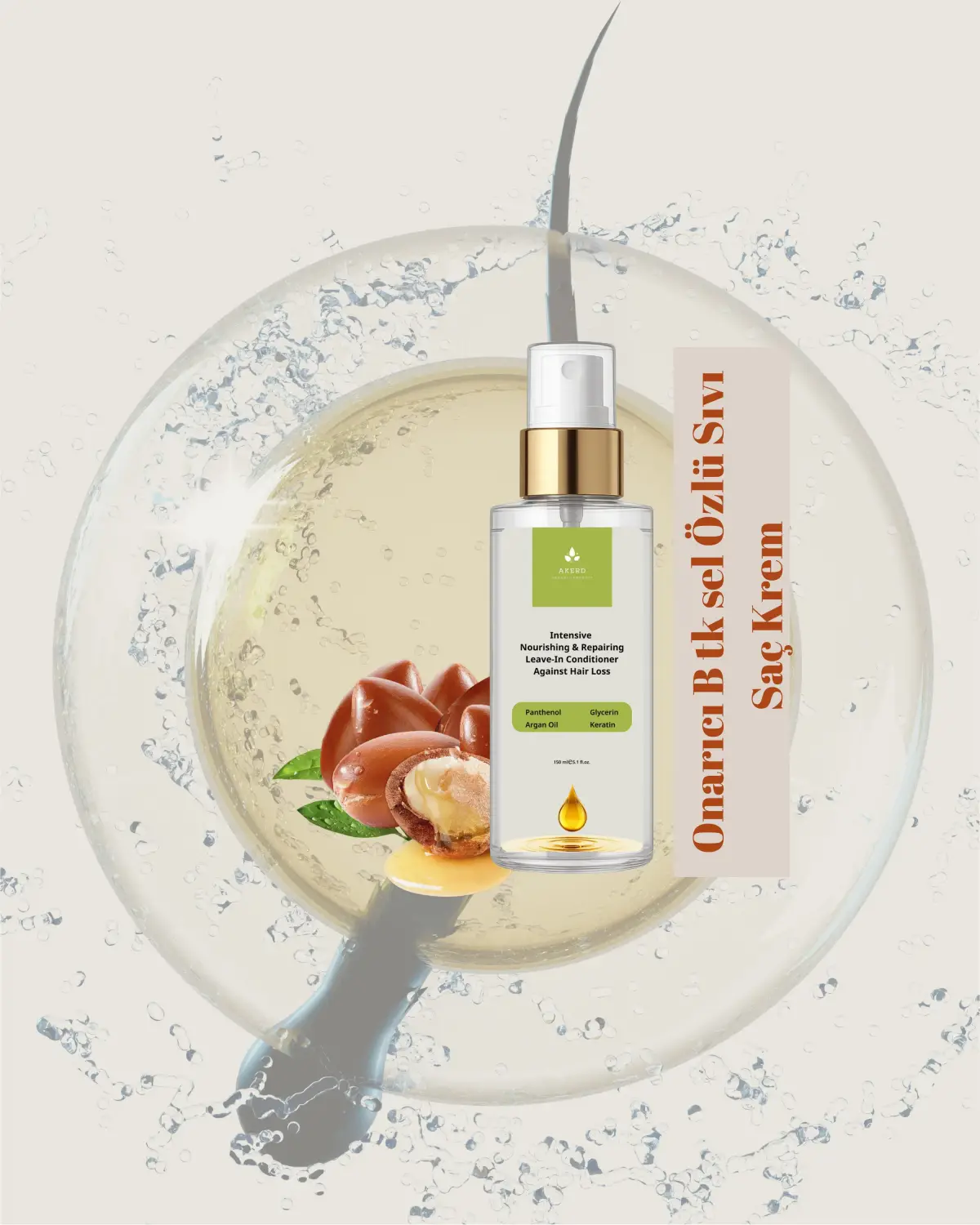 AKERD COSMETİCS Saç Sprey Çift Fazlı Keratin içerikli Fön Suyu.Saç Bakım Spreyi. Kolay Tarama. Doğal