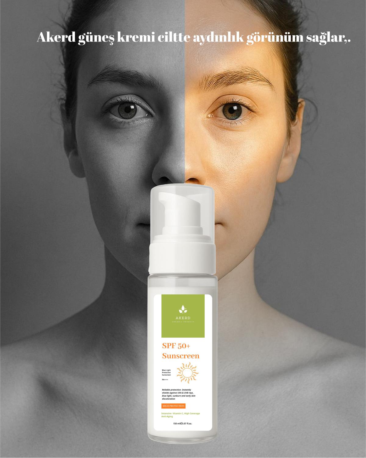 AKERD COSMETİCS Güneş Kremi Günlük koruma Lekeye karşı koruma.Yuksek korumalı spf güneş kremi.