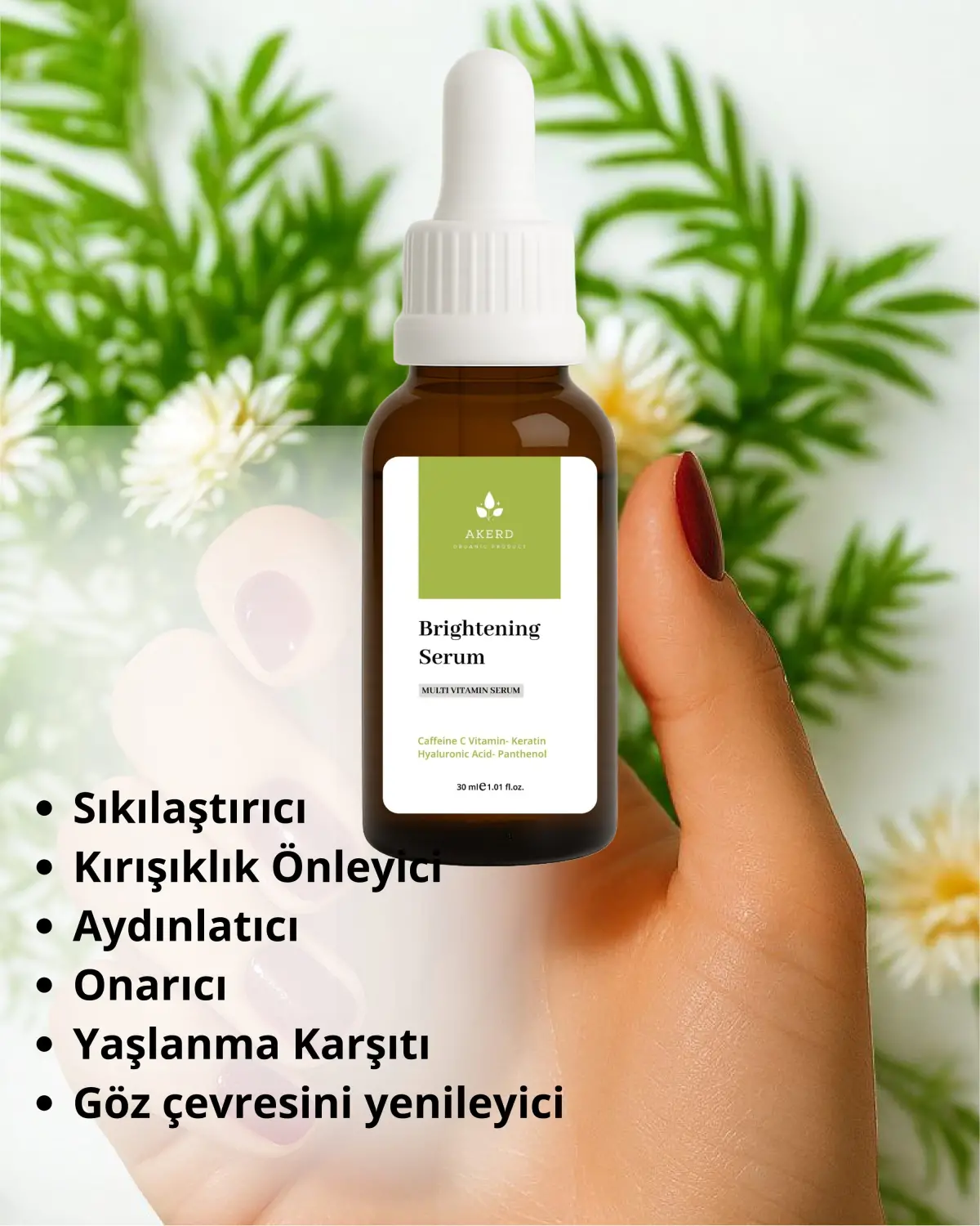 AKERD COSMETİCS Serum Vitamin Compleks Yaşlandırma Karşıtı Yenileyici C Vitamin ve Caffeyin içerikli
