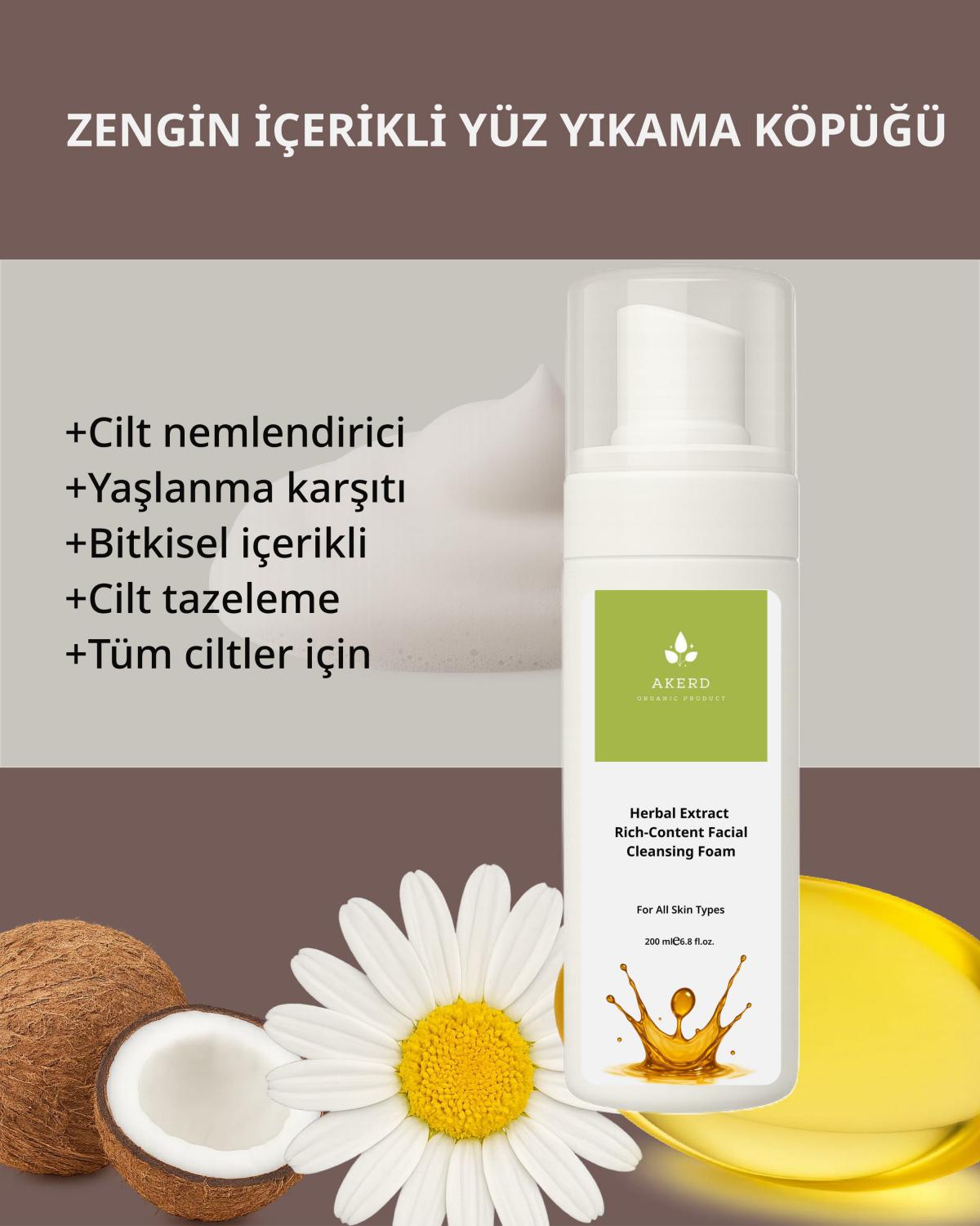 AKERD COSMETİCS Köpük Yüz Köpüğü Cildi Temizler ve Nemlendirme Tüm Ciltler İçin