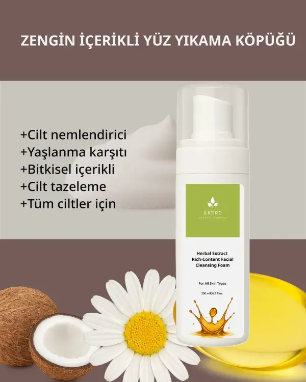 AKERD COSMETİCS Köpük Yüz Köpüğü Cildi Temizler ve Nemlendirme Tüm Ciltler İçin