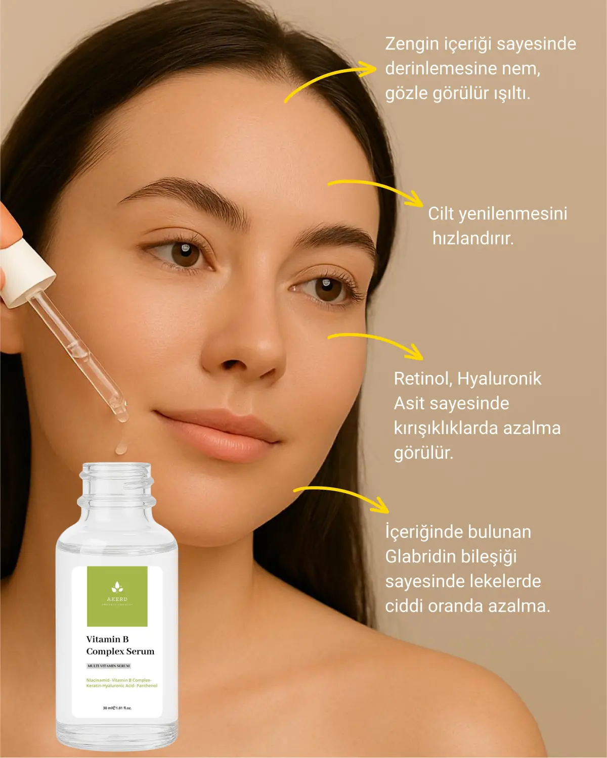 AKERD COSMETİCS Serum Vitamin Compleks Yaşlandırma Karşıtı Yenileyici C Vitamin ve Caffeyin içerikli