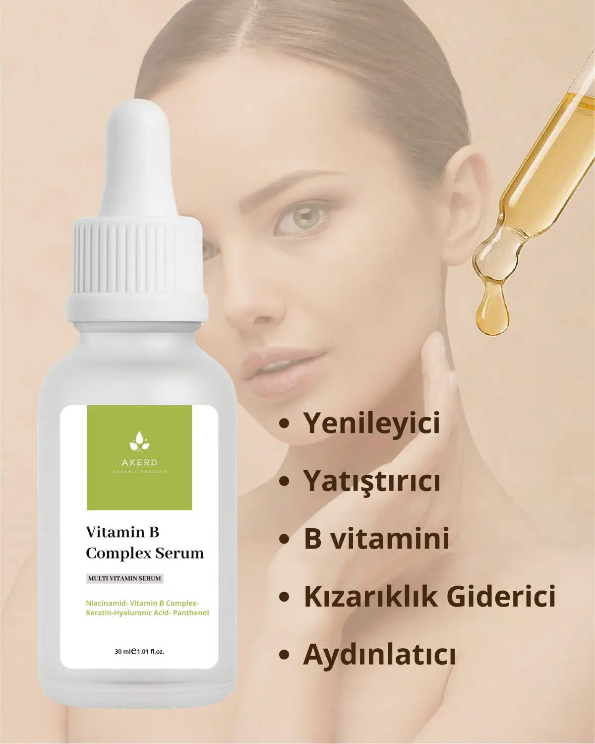 AKERD COSMETİCS Serum Vitamin Compleks Yaşlandırma Karşıtı Yenileyici C Vitamin ve Caffeyin içerikli