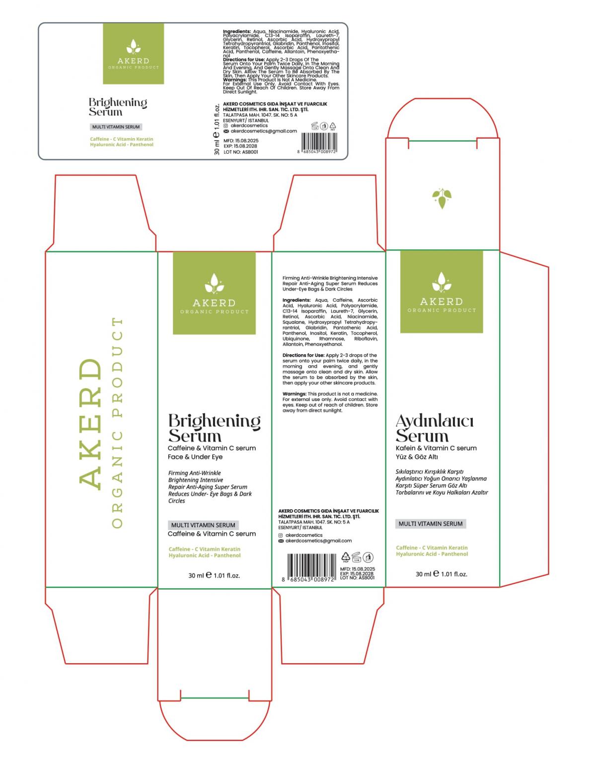 AKERD COSMETİCS Serum Aydınlatıcı Gözenek Sıklaştırıcı Aydınlatıcı Akne Karşıtı Serum