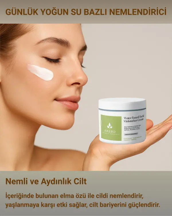 AKERD COSMETİCS Su bazlı Krem Yoğun Nemlendirici Yüz Kremi. Tüm Cilt Tipleri İçin. 24 Saat Etkili.